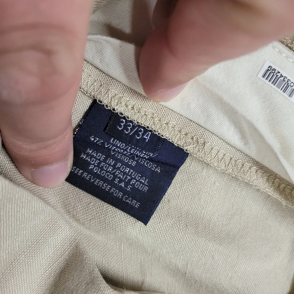 Polo Ralph Lauren Linen Trousers Mens 34x30 Beige Straight Leg Loose Baggy Pants